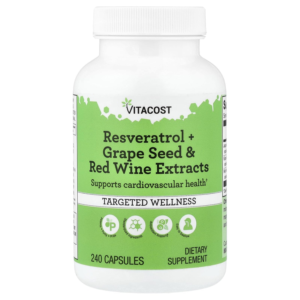 Vitacost Resveratrol + Grape Seed & Red Wine Extracts, 240 Capsules