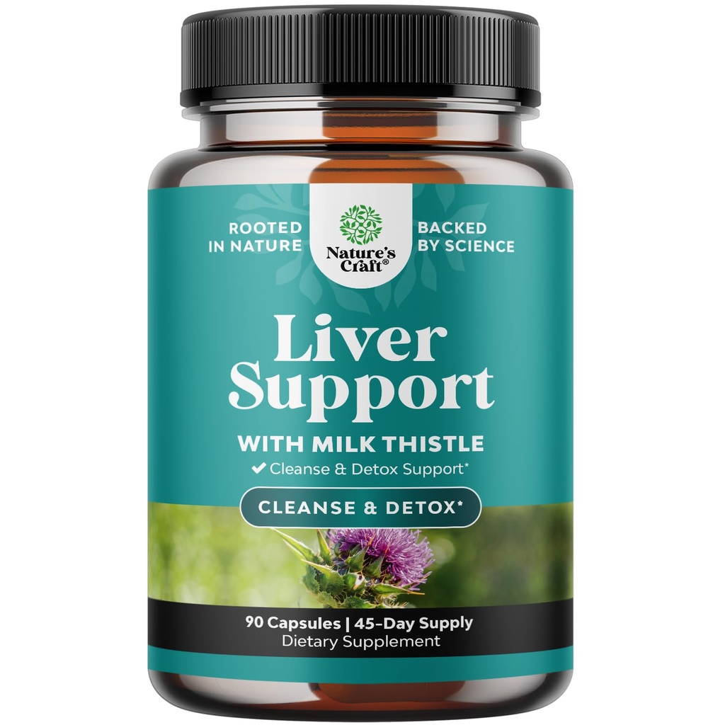 Natures Craft Liver Cleanse Detox & Reference - Herbal Liver 支持牛奶硝酸盐补充剂 - Silymarin 牛奶硝酸盐补充剂 配有 Dandelion Root, Choline, Beetroot & Artichoke 提取剂 - 90