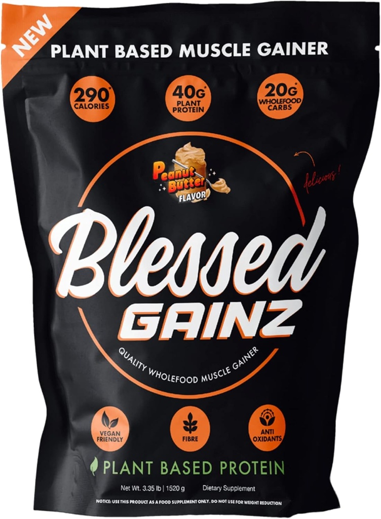 BLESED Gainz Vegan 蛋白质增殖剂 - 40g 植物基蛋白质增殖剂 - 配有 Pea 蛋白质增殖剂的食用置换剂 - Vegan 蛋白质增殖剂 - 40 services (Peanut Butter)