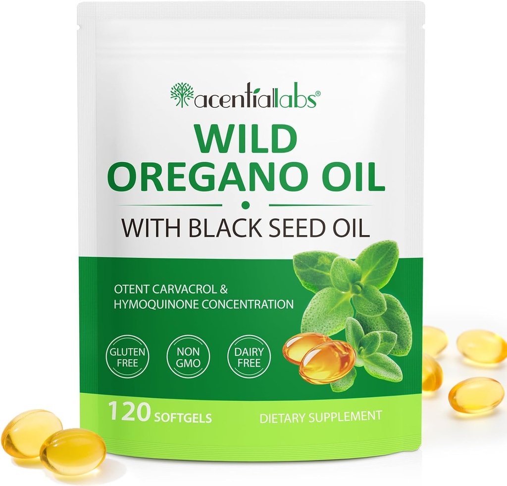 Oregano Softgels的石油,120 Oregano伯爵石油补充卡普尔,2 in 1 6000mg Oregano的石油与黑种子石油200mg, Oregano有机石油提取,Non-GMO, Gluten Free