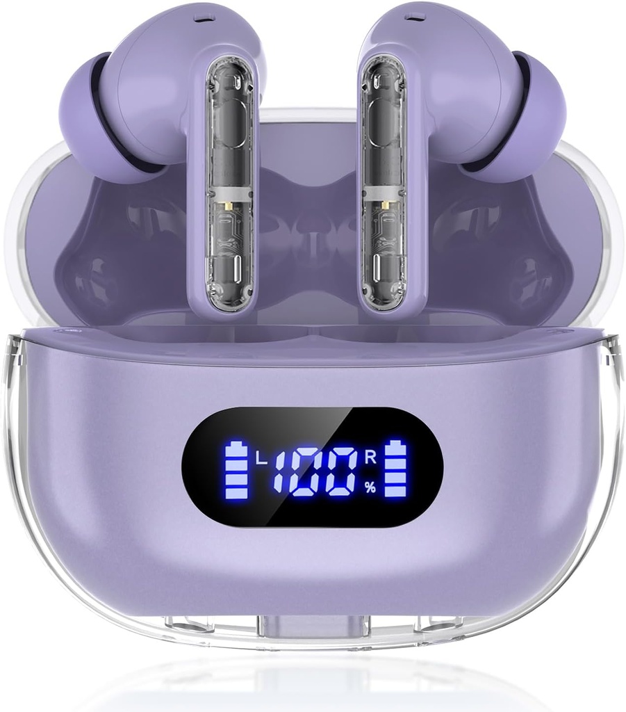 紫色无线耳机 P1 PRO, 耳机无线蓝牙耳机 带有清晰的调用Mics Ear Buds, 舒适的适配, IPX7 防水长电池生活, 30H游戏时间用于体育健身