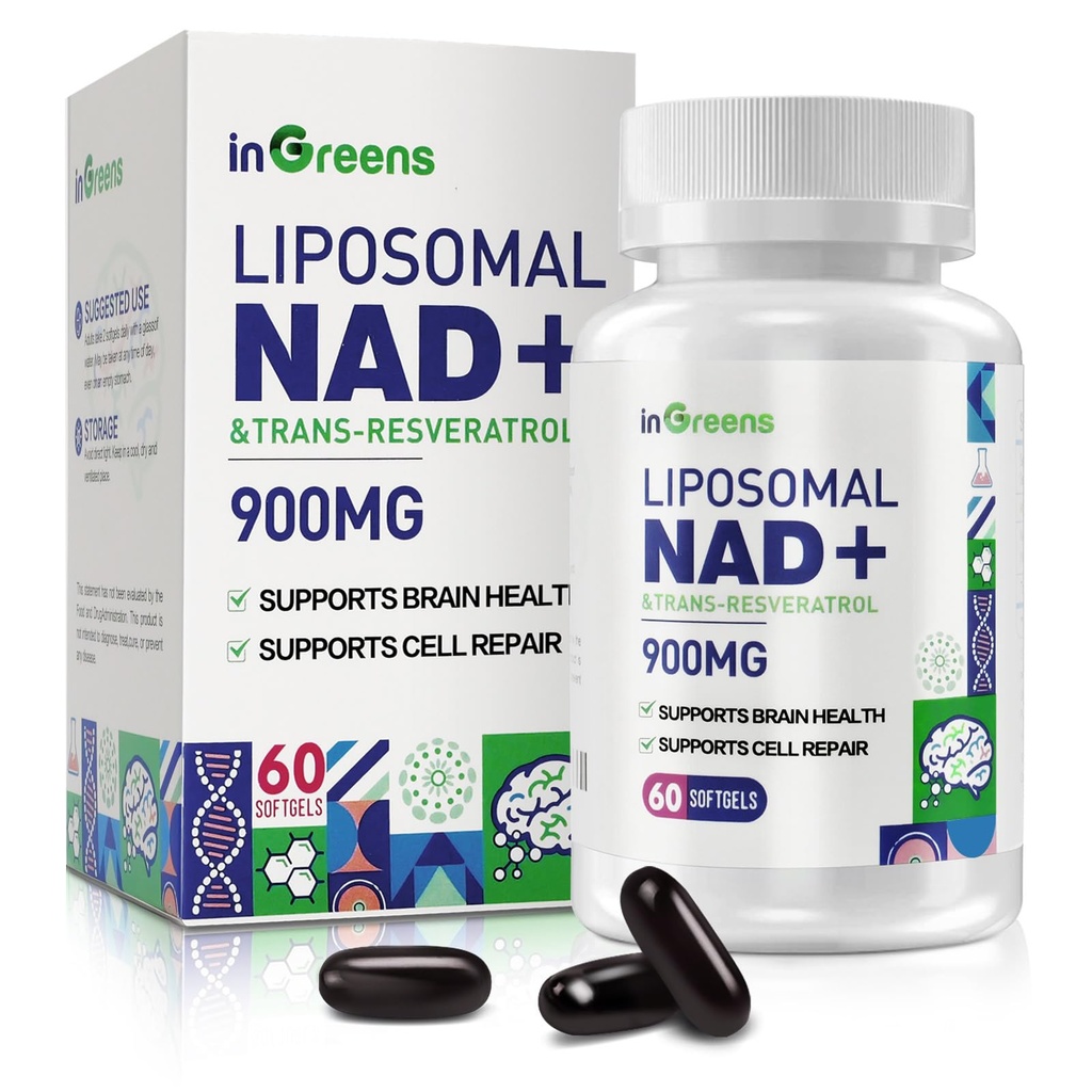 900 mg 脂吸虫 NAD+ 用Trans Resveratrol 300 mg进行补充,取代NMN、高级吸收、DNA修复和增强NAD+、老化防御、能源、长寿、60软胶