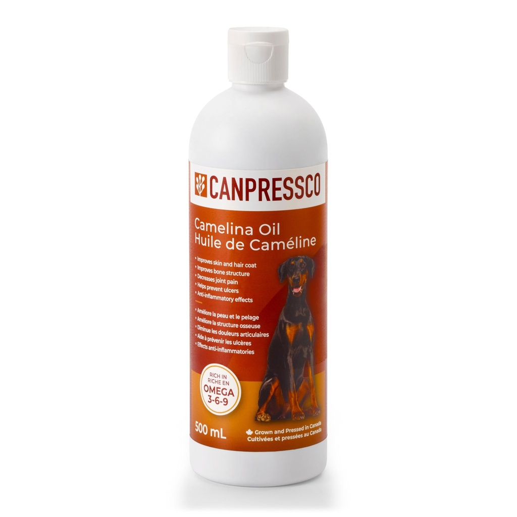 Camelina Oil 500 ml 瓶子 Omega 3 Equine、Canine和Feline联合油、煤和皮肤健康油补充剂