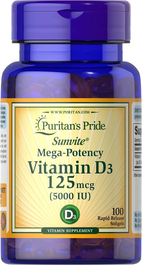 清教徒的骄傲维生素D3,5000 IU,100 Count