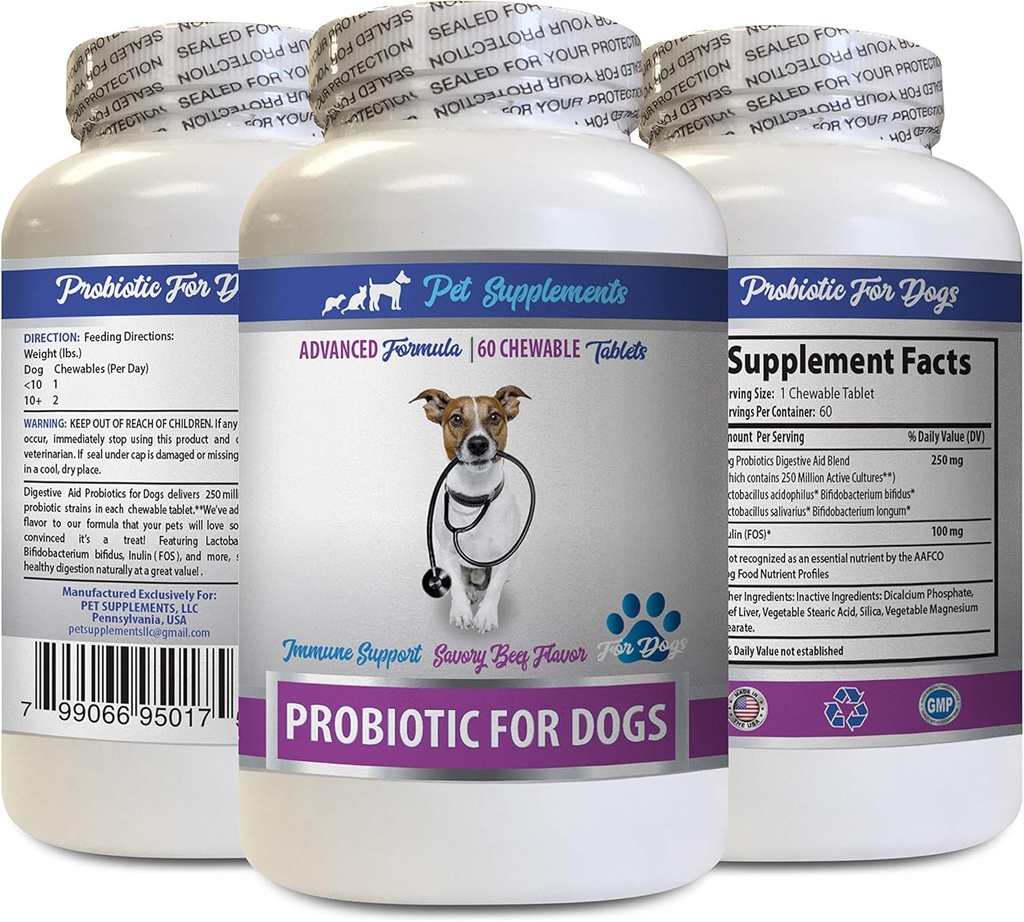 狗坏呼吸产品 - PROBIOTICS for Dogs - 健康口味 - 停止毒气腹泻和坏呼吸 - 消化剂 - 狗亲生药可嚼 Buddy - 1瓶(60 treats)