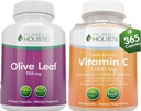 纯全脂橄榄叶提取 750mg + 维生素 C 1000mg 2 阶段 释放包 - 485 Vegan Capsules - 在美国制造