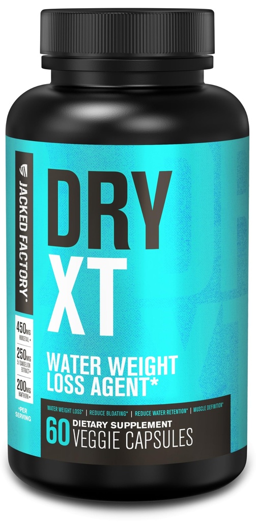 Jacked Factory Dry-XT 稀释水药丸 - 天然补充 – 减少保留水量 – Bloating – Dandelion 根提取,钾, 7 更强效的原料 - 60 Vegie Capsules