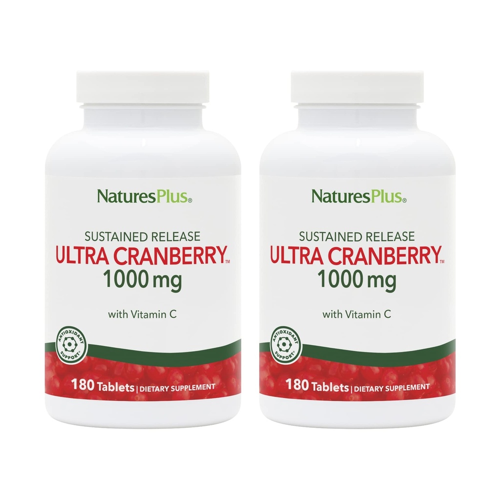 NaturesPlus Ultra Cranberry 1000-180 持久释放片,包2 - 支持健康的尿道切除术 - 非GMO,蔬菜,Gluten Free - 180 总服务