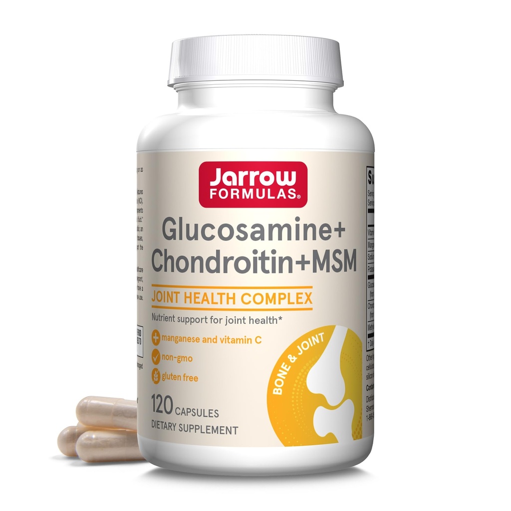 Jarrow Formats + Glucosamine + Chondroitin + MSM Capsules, 与维生素C和曼干内塞的联合支助补编, 30 Capsules, 120天供应