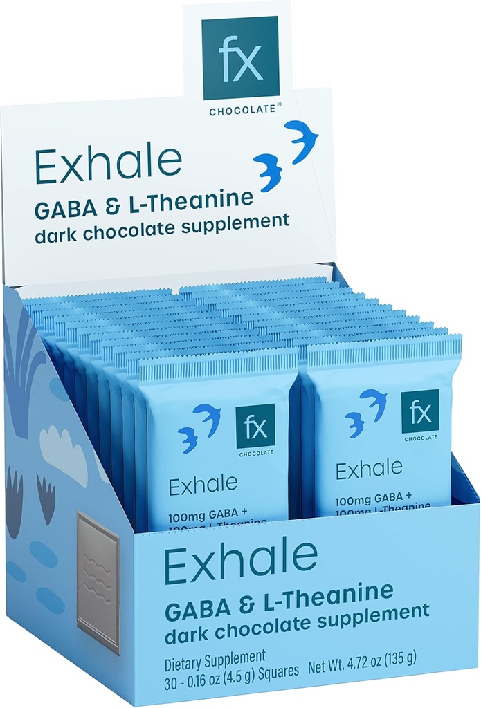 Fx巧克力呼气 - 放松巧克力补充剂以支持冷静+应激反应 - 配有100mg GABA+100mg L-Theanine的无糖卡考 - Keto Dark Corpolate - Vegan + Non-GMO(30片)