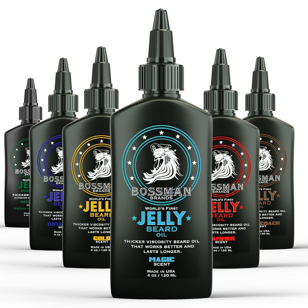 Bossman Jelly Beard Oil Variety Pack - 胡子育苗护理与成长套 - 全6只胡子 Jelly Oil Scents - 在美国制造