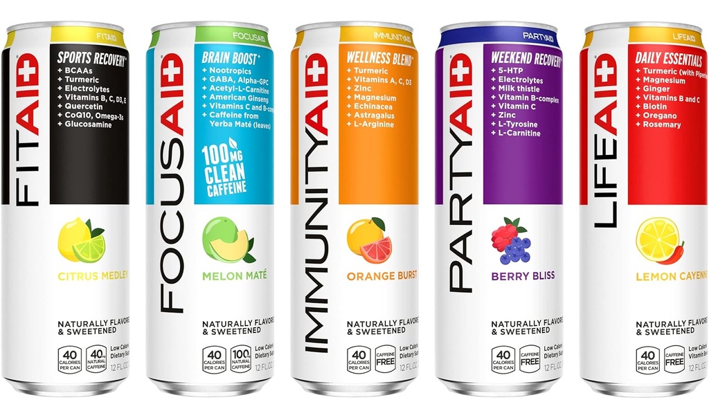 FITAID 工作后复苏饮料、草莓柠檬汁、卡巴阿斯、Glucosamine、电解剂、All In One Can、Paleo、Vegan & Gluten-Free、40卡罗里、12 Fl Oz(24包)