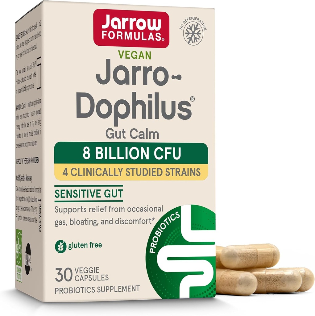 Jarrow Formules 雅罗-多菲卢斯 古特 Calm Probiotic, 8亿CFU 消化健康补编,30 延迟释放卡普尔,30天供应