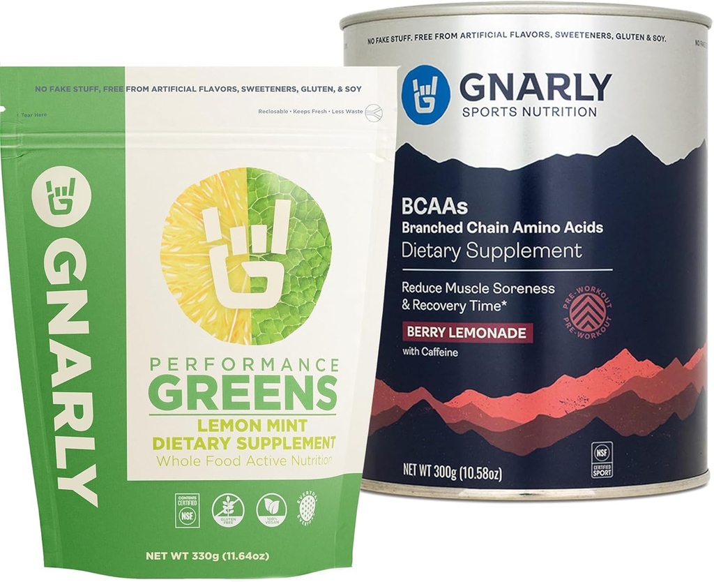 Gnarly 营养 BCAAs Berry 柠檬水(10.58oz) 性能 绿色 柠檬薄荷(11.64 oz)