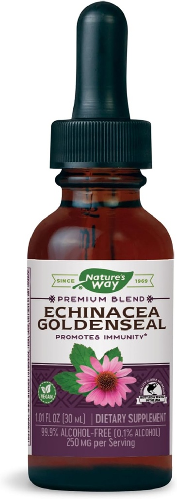 自然之道 Premium Formula Echinacea-Goldenseal,每服250毫克,无酒精99.9%,1.01 Oz.