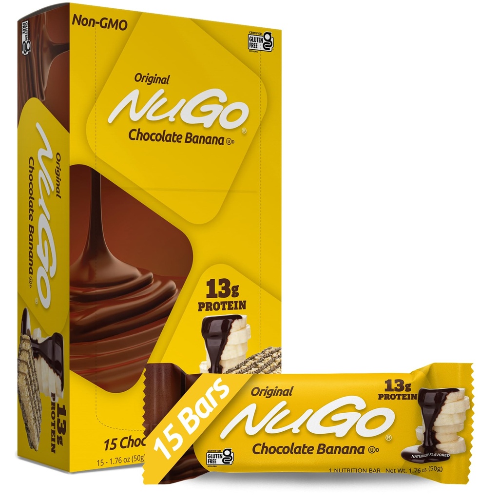 NuGo蛋白酒吧,巧克力香蕉,13g蛋白,Gluten Free,15 Count