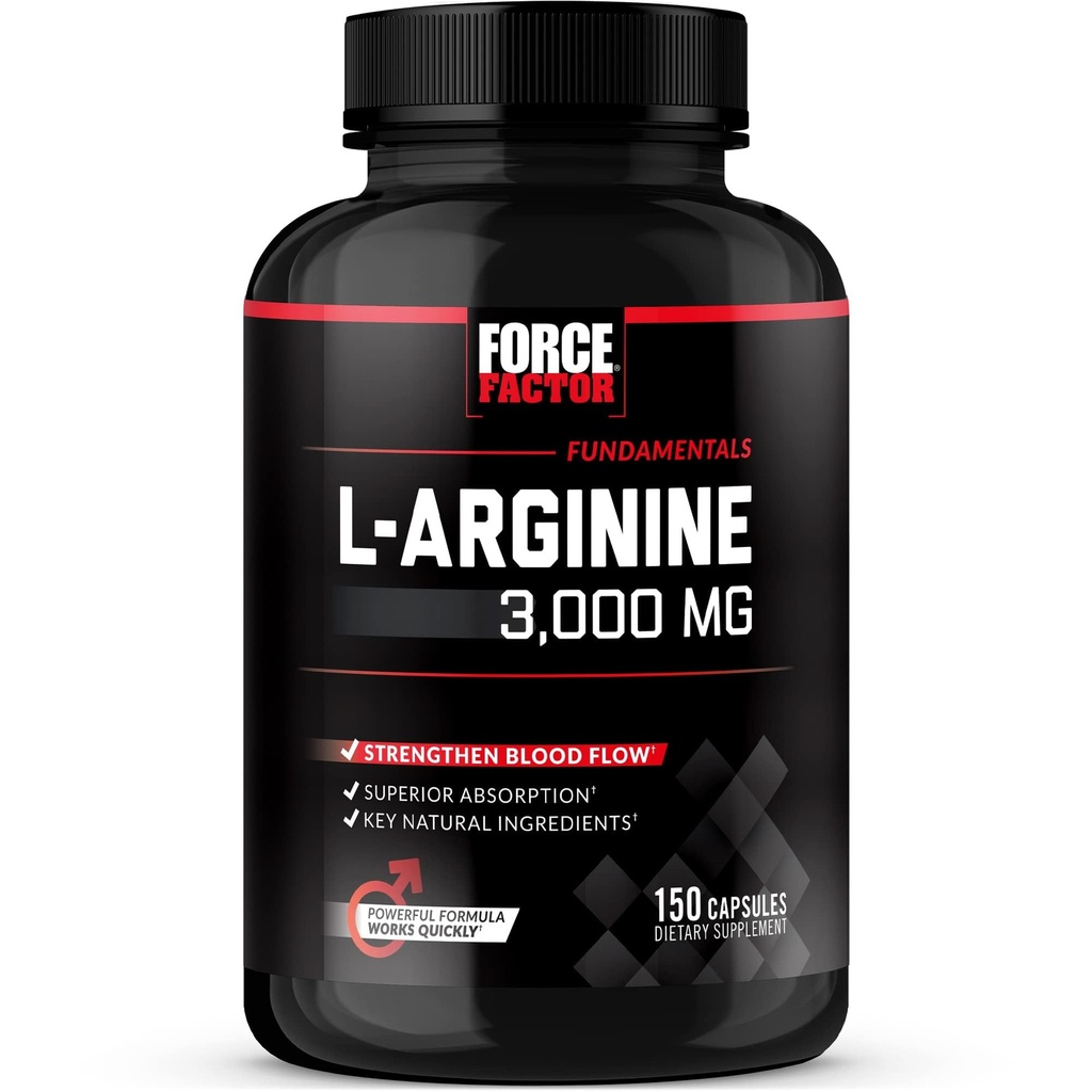 强制因子 L-Arginine Nitric Oxide 与生物Perine 互补,帮助构建肌肉和支持更强的血液流动、循环、营养品交付和泵, L-Arginine 3000mg, 3g, 150 Capsules