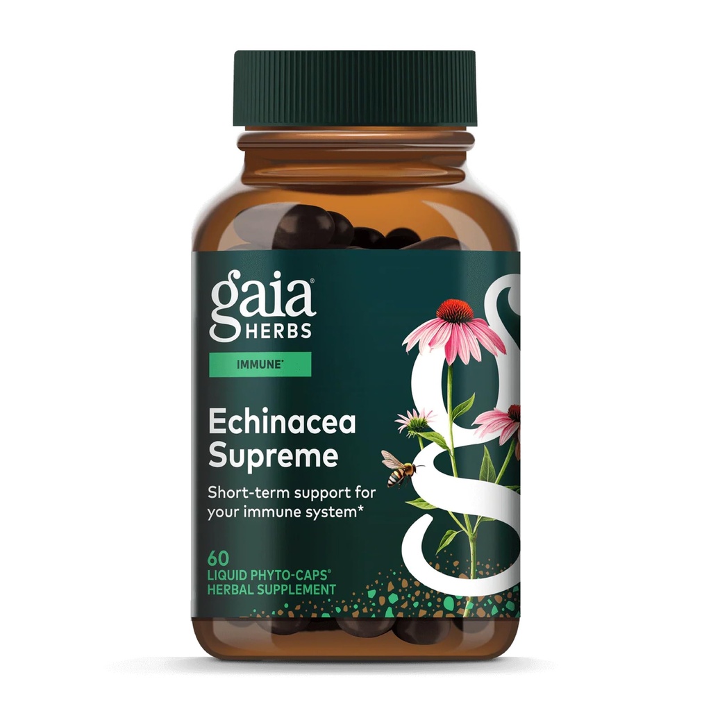 Gaia Herbs Echinacea Supreme - Immune支助补编 - Echinacea Purpurea & Angustifolia 支持Immune系统混合物* - 60 Vegan液态植物-Capsules(30天供应)