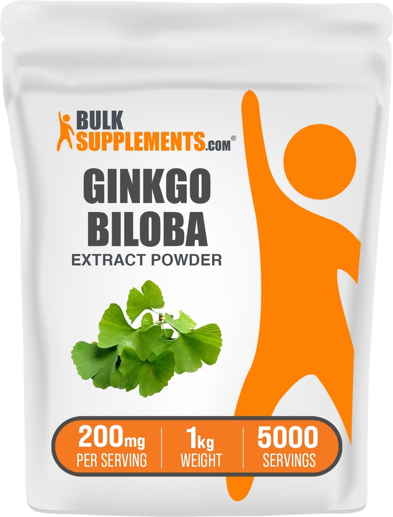 Bulk Assupports.com Ginkgo Biloba 提取粉末 - 取自Ginkgo Biloba Leaf,抗氧化剂来源,草药补充剂 - Gluten Free,每服200毫克,1kg(2.2磅)(包1)