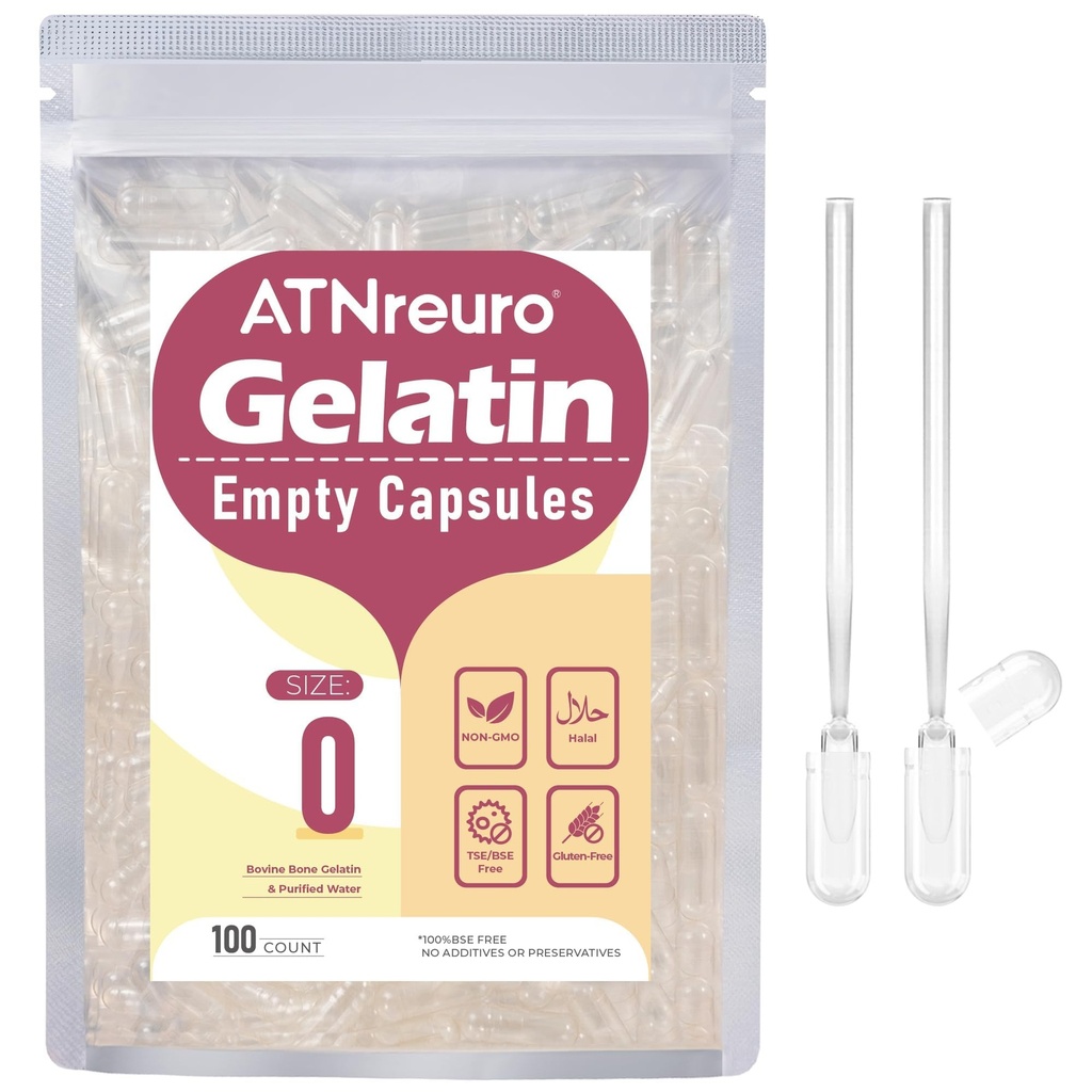 大小 0 空 Gelatin Capsules 配有 2 个微勺 - 100 个 空空 Clear Capsule - Gel Pill Capsules 供粉末补充
