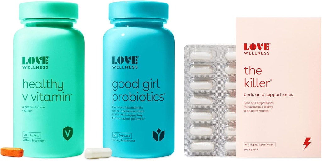 Love Wellness The Killer, Good Girl Probiotics & H健康的维生素 QQ 三重威胁阴道套件 QQ快速动作维生素和阴道健康套件 - 帮助支持健康食道 & pH