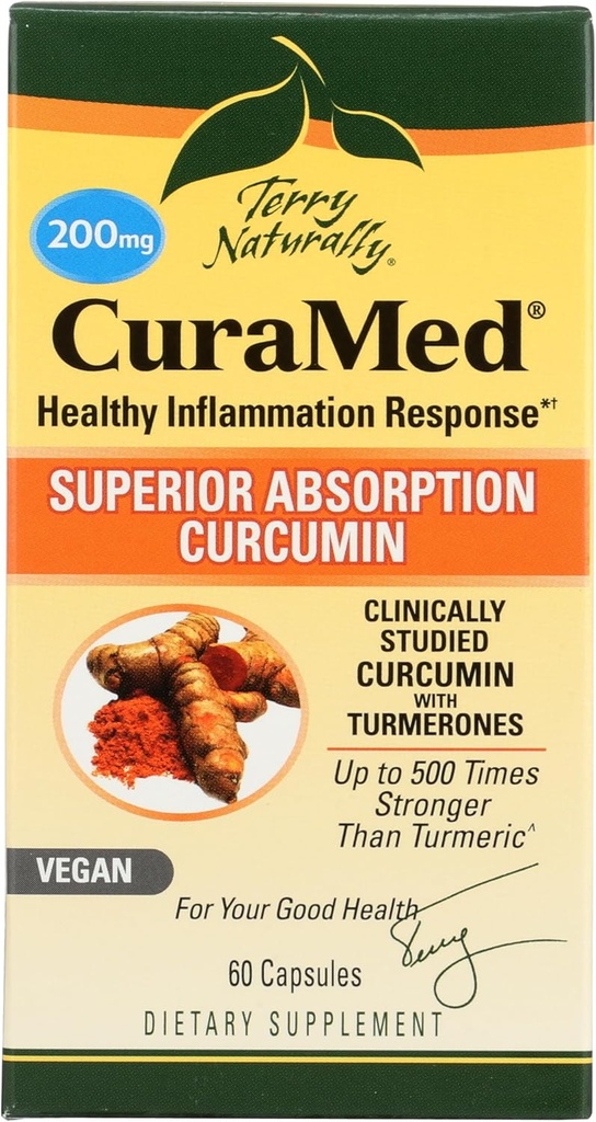 Terry自然CuraMed 200毫克 - 60 Vegan Softgels - 高级吸收BCM-95 Curcumin 补充剂,促进健康炎症反应 - 非GMO,无Gluten-Free,Kosher - 60 服务