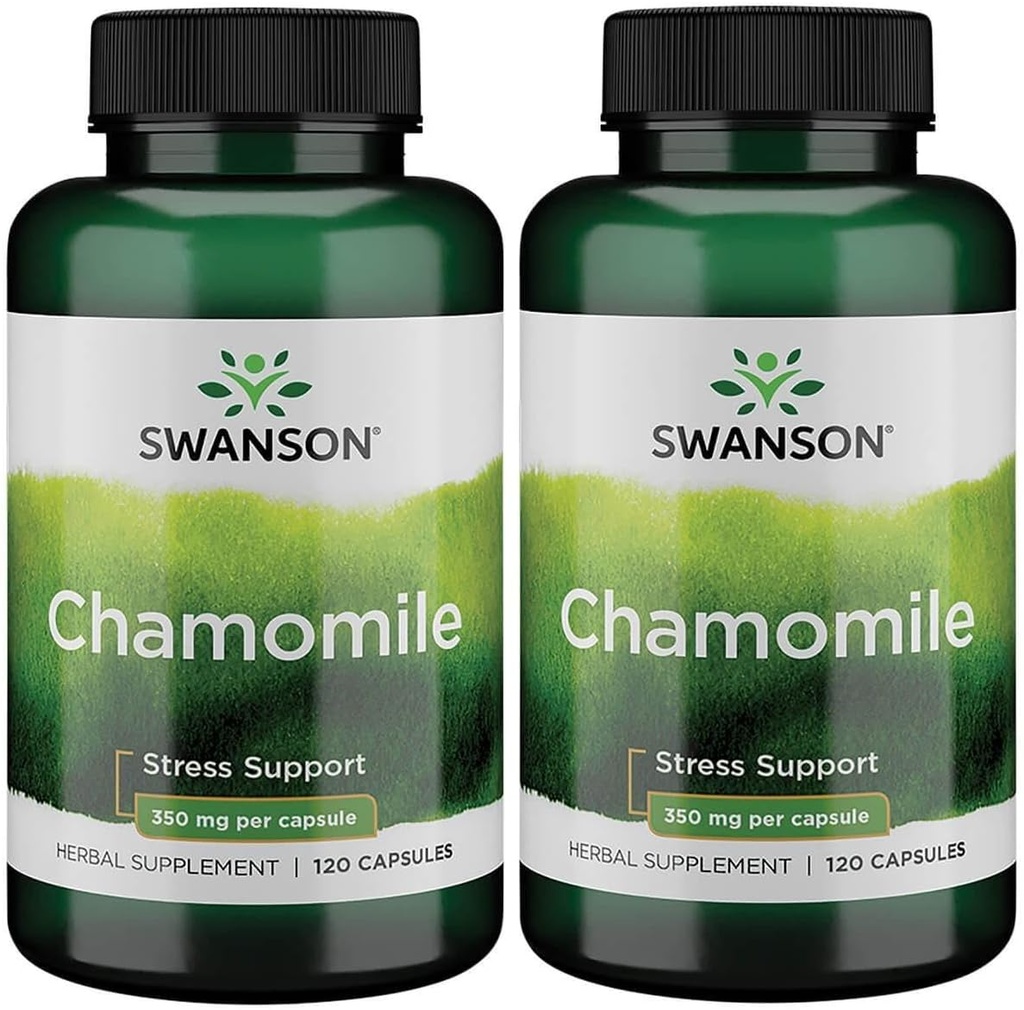 Swanson Chamomile 压力支持 - 用德国 Chamomile Flower 制作 - 草药补充剂促进压力、放松和睡眠支持 - 帮助轻松的身体和心灵 - (120 Capsules), 2 Pack