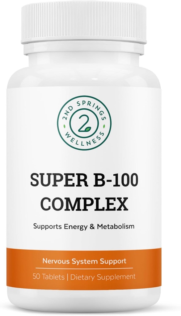 Super B-100 Complex - 具有B-6,B-12,Folate,Niacin,Biotin,Choline,Inositol和PABA 能源,代谢,大脑和神经支持的高潜力B维生素综合体
