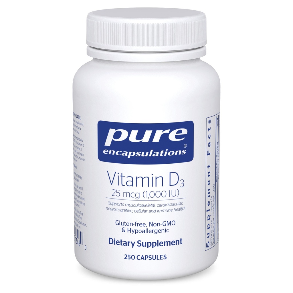 纯封装维生素D3 25 mcg (1,000 IU) - 支持骨、联合、乳房、心脏、科隆和免疫健康的补充 - 与维生素D-250 Capsules