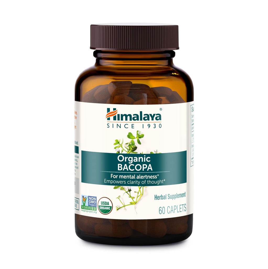 Himalaya Bacopa Monnieri Nootropic 草药补充剂,支持冷静,记忆,认知,USDA认证有机物,非GMO,750毫克,60个植株卡片,60天供应