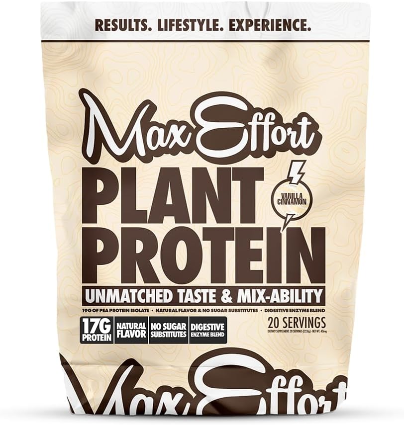 MAX EFFORT 植物蛋白粉 17 G Pea 蛋白, 植物基, Gluten Free, 低卡布, 蛋白质摇摆或平滑混合, 替代食品, 无 Whey, 无糖代用品, 香草桂, 20 Srvg