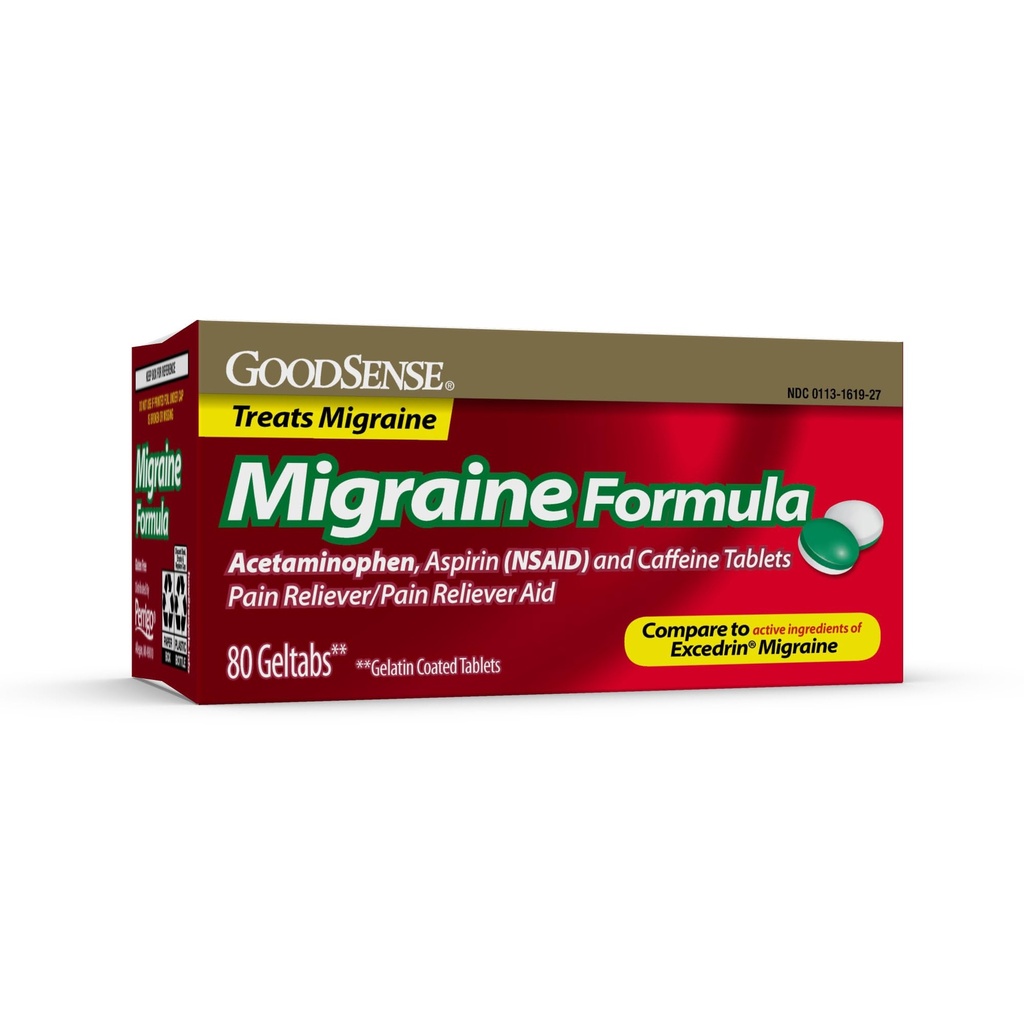 GoodSense Migraine Relief Geltabs, Acetaminophen, Aspirin (NSAID) and Cafeine, 80 Countries 互联网档案馆的存檔,存档日期2013-03-02., 互联网档案馆的存檔,存档日期2013-09-02.