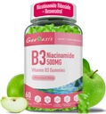 Niacinamide 500mg Gummys, Chewable Vitamin B3 配有Resveratrol 500mg的补编,抗氧化剂的HighPotency Niacin,皮肤和脑健康,Immune支持,Vegan Apple Flavor, 60 Counter