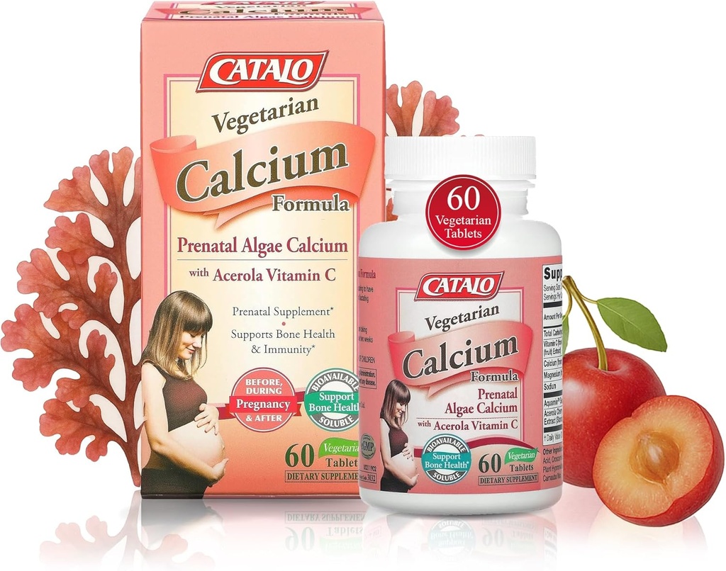 CATALO 蔬菜钙配方,植物基红藻钙与天然维生素C,易文摘,矿物-天天营养,怀孕和哺乳理想-90片