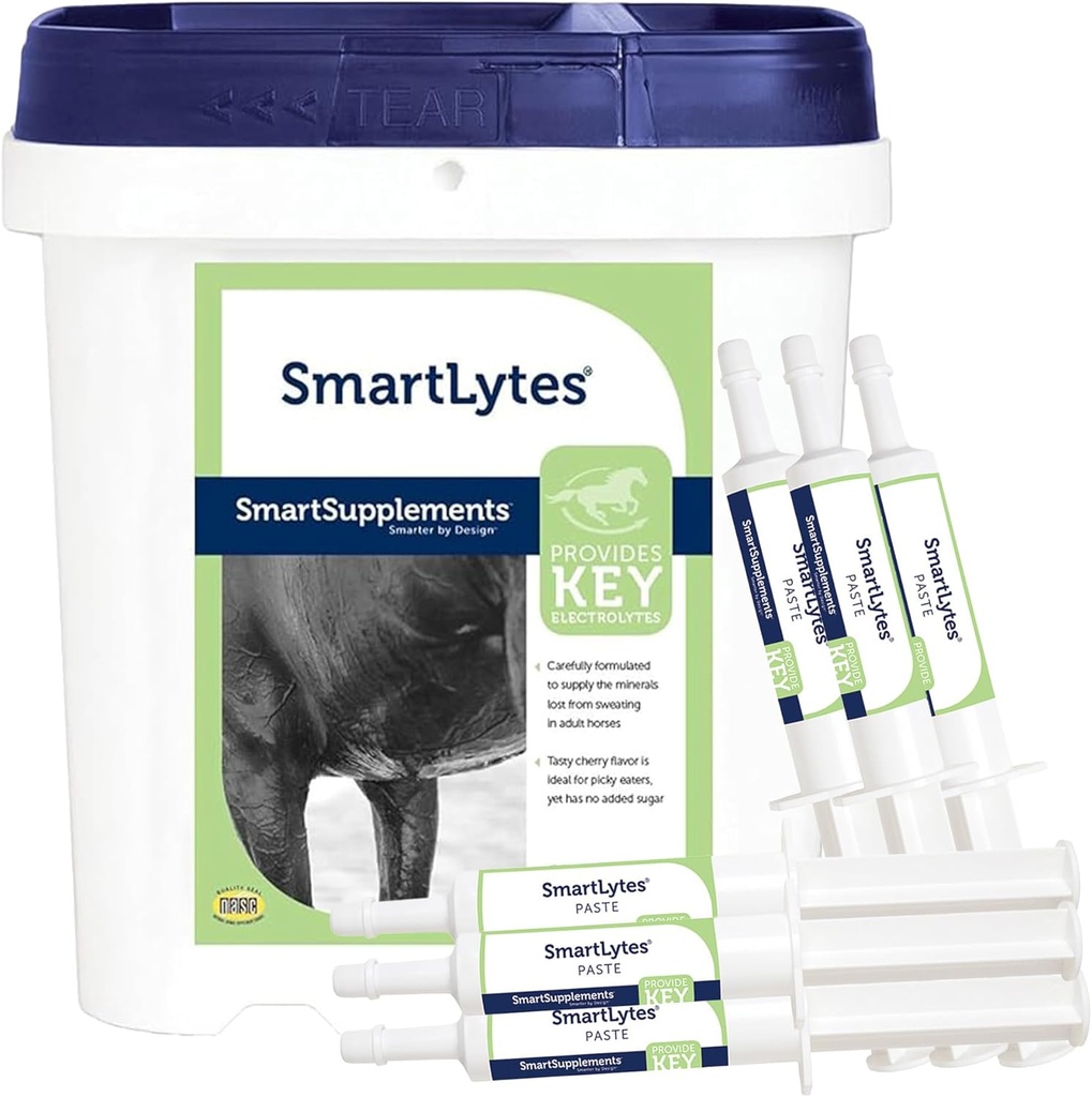 SmartEquine SmartLytes 马电解质补充剂 & SmartLytes 粘贴马电解质 Paste 6 Tubes Bundle, 鼓励水分, 补充电解质, 无添加糖