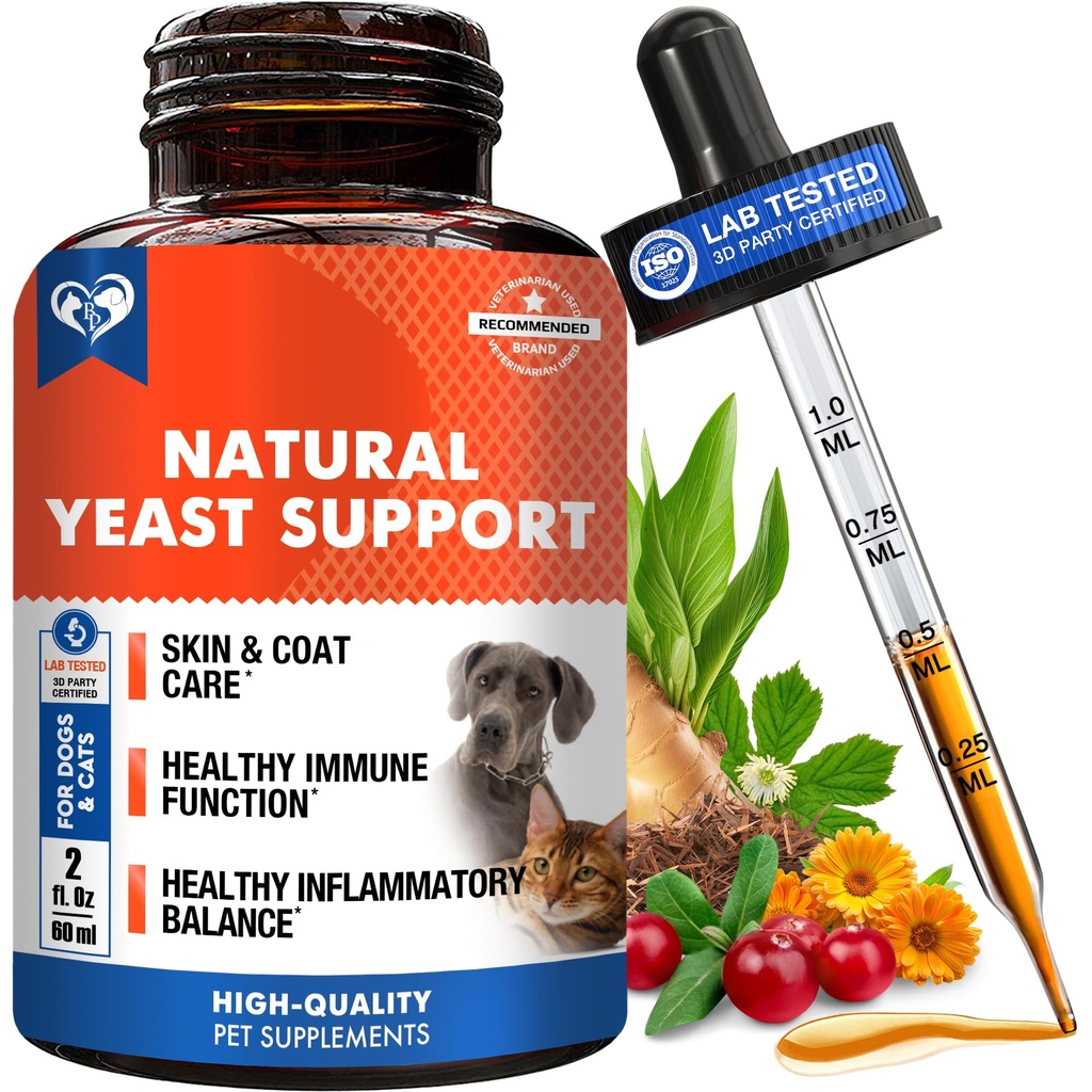 天然猫和狗的Yeast感染 抗痒治疗 - 痒耳,皮肤和过敏症状的缓解 - 减少炎症和释放刺激 - 草药补充药滴