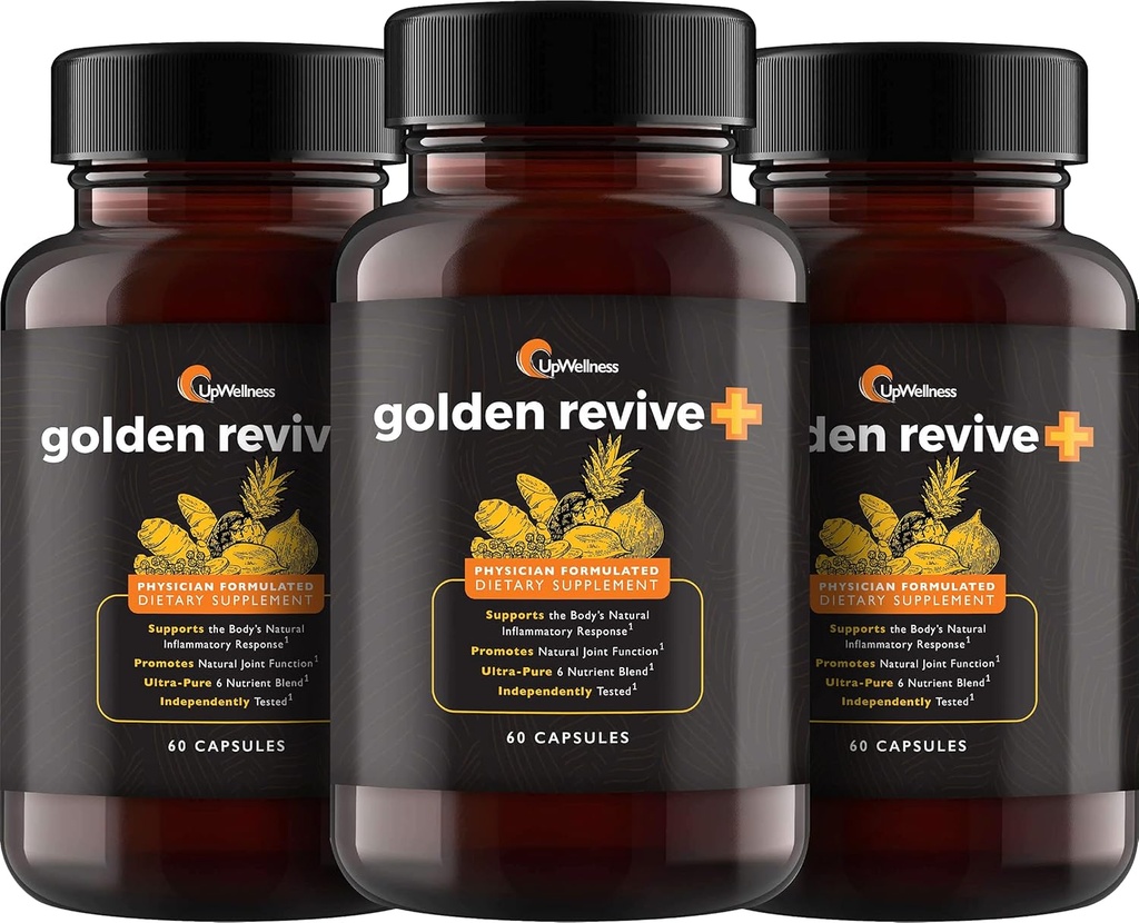 Upwellness Golden Review + 联合支持补充 以黑辣椒, Quercetin 和 镁- Turmeric Boswellia 补充 - 6 活动成份 - 60 Capsules, 3 Pack