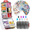 14 Grids 旅行药丸组织者盒,配有415-Pcs 药品名称标签 - Pocket Daily Pharkey Case Control Kit - 旅行药剂持有者 鱼油维生素补充剂 存储 - 清灰