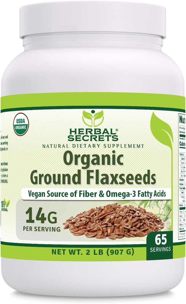草药秘诀 USDA 有机地块花籽 2 Lbs 粉末 14 Grams pervices | 65 exvice sources of Fiber & Omega - 3 Fatty Acids → 非GMO (2 Lb → + 1 Pack)