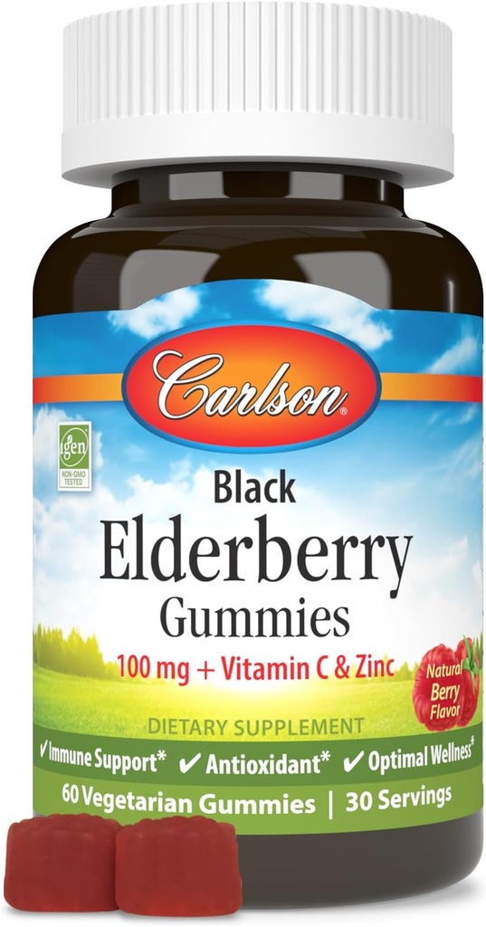 Carlson - 黑莓果酱,配有维生素C & Zinc,Immune支持,60 Gummys