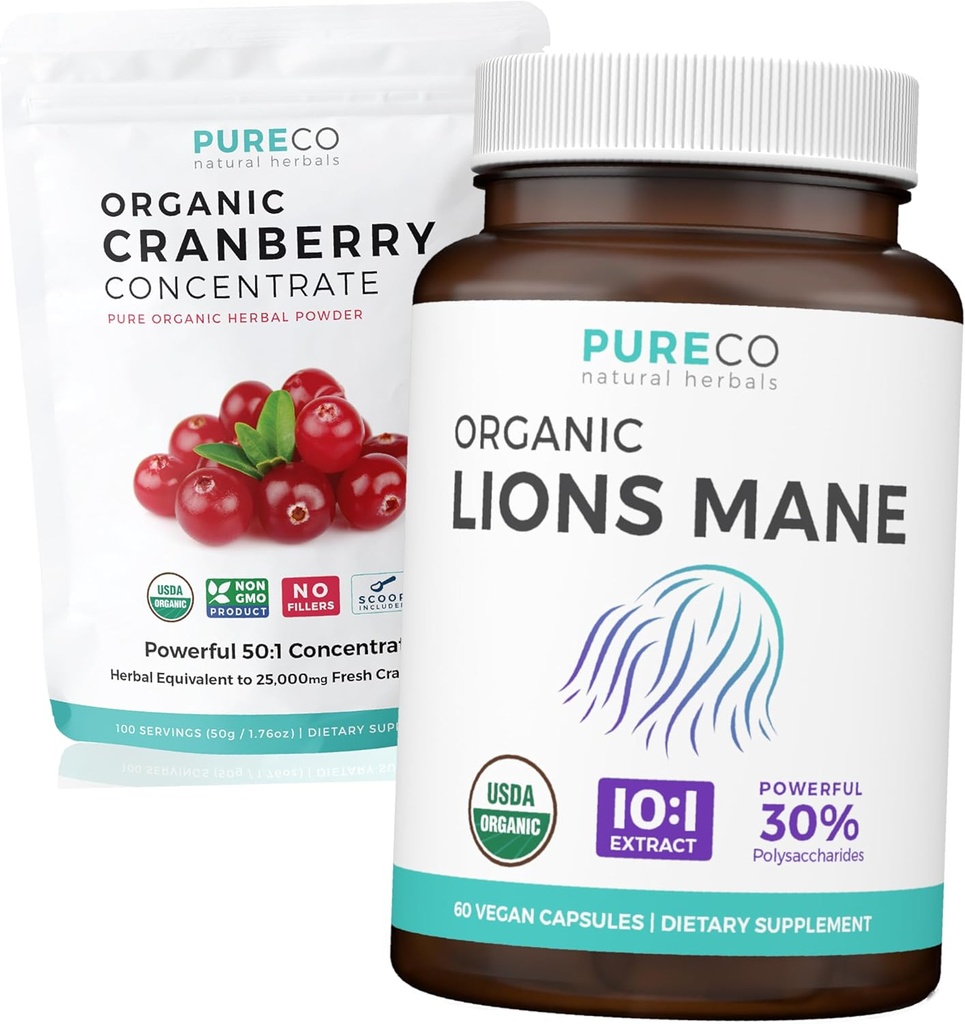 Cranberry Powers & Lions Mane (1-Month Supplement) 注意有机Cranberry的 Cranberry 包 集中粉 50:1 提取(100 Scoops) & 有机狮子 Mane 蘑菇室 10:1 提取(60 Caps)