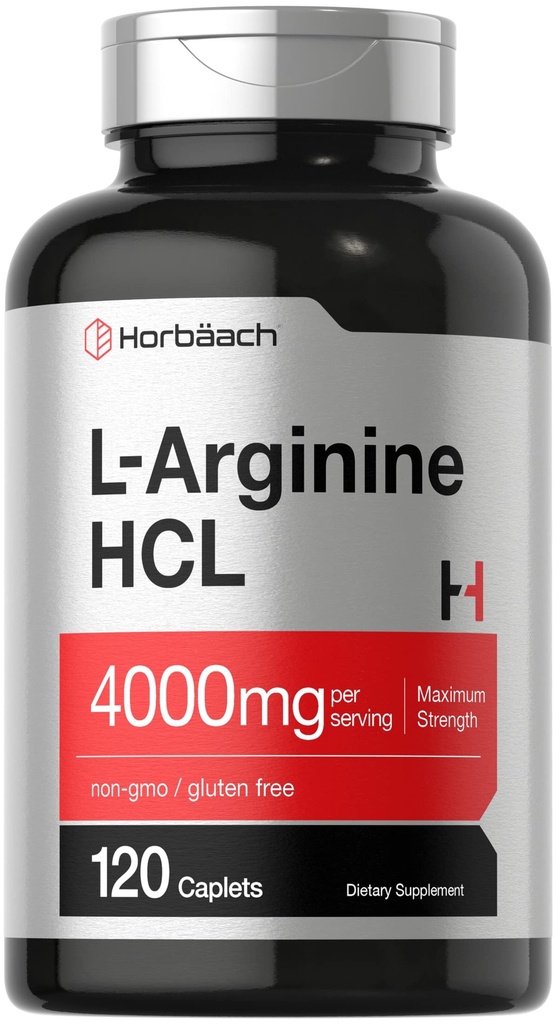 Horbäach L-Arginine HCL 4000mg = 120 caplets = 男女氨基酸 = Nitric Oxide 补充 = 蔬菜,非GMO,Gluten 免费补充