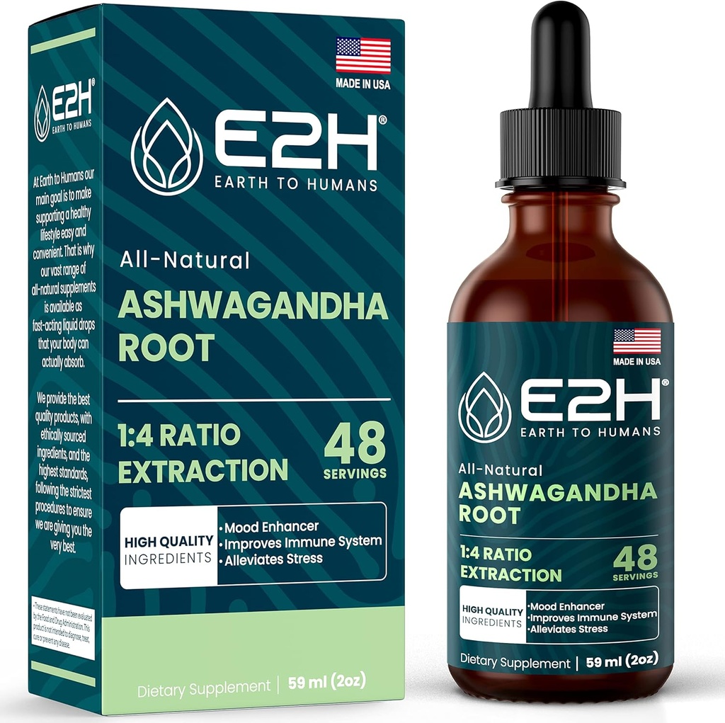 E2H Ashwagandha 液滴 -- -- 全自然Ashwagandha 压力救济和增强木气补充剂 -- -- 有机Ashwagandha 根提取器
