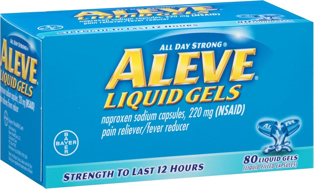 Aleve Liquid Gels with Naproxen Sodium, 220 mg (NSAID) 疼痛利维耶/Fever 减速器, 80 counter (Pack of 2) 互联网档案馆的存檔,存档日期2014-09-02.