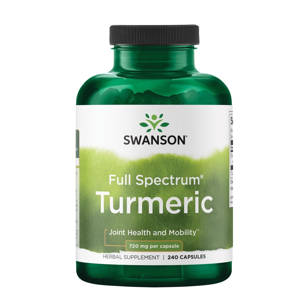 Swanson Turmeric 抗氧化剂、联合健康、心血管、肝脏解毒剂、Mood和记忆支持补充Curcuma Longa(Rhizome)720毫克、240卡普尔、120个服务、1.44克/次服务