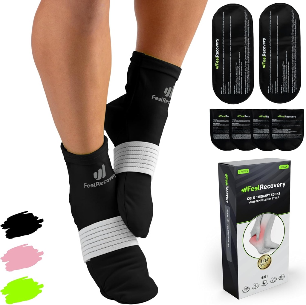 脚底冷却器的冰袋袜子-可重复使用的Hot & Cold治疗袜子 w/Compression Straps-神经病、脚痛、Plantar Fasciitis & Sprains(黑色,L/XL)的冷胶袋