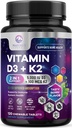 维生素D3 K2 - 5000 iu Vitamin D3 & 100 mcg 维生素K2(MK-7) 免疫支持综合体 - 骨,牙齿和肌肉健康支持 - Berry Chewable, Gluten Free, Non-GMO, Bottled in USA - 120 片