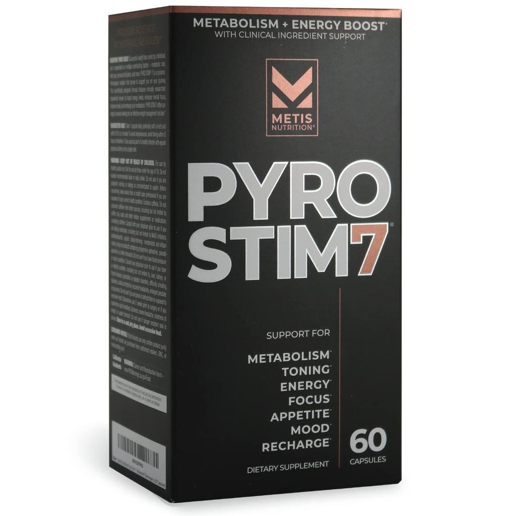 Pyro Stim 7 代谢法 助推肥损失 支持能量 助推法 - 一次A日热能 与Teacrine for Focus, Appetite Control, Muscle Toning, 和 Mood Control (60 Capsules)