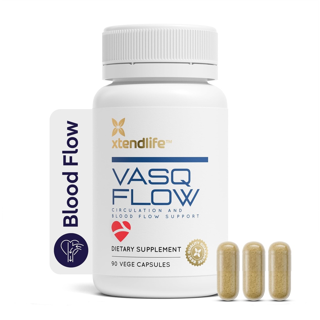 Xtendlife VasQFlow Nitric Oxide 助推器 - 用于循环,血液流动,心脏和肌肉支持 - 与红色菠菜提取和老年大蒜 - 1个月供应(90个计数)