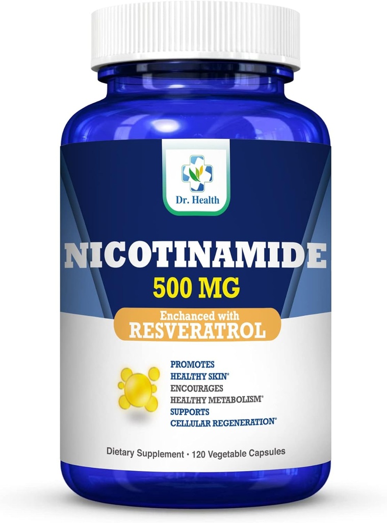 Nicotinamide 500mg 增量活性醇 100mg 120 Veggie Capsules 最多4个月供应维生素 B3 w. 抗氧化剂 所有天然饮食补充剂 支持细胞健康能量和优雅老化